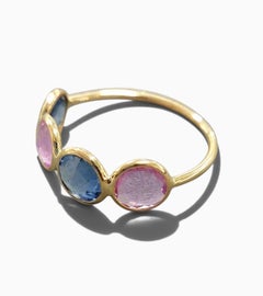 Bague empilable en or jaune sertie de saphirs bleus et roses authentiques