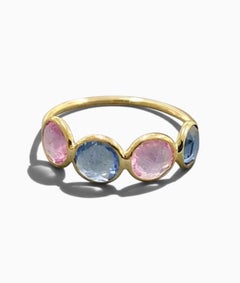 Bague empilable en or jaune sertie de saphirs bleus et roses authentiques