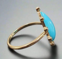Genuine Sleeping Beauty Turquoise Diamond Cocktail Ring in 14K Yellow Gold