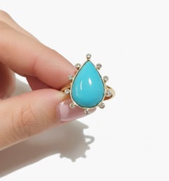 Anello da cocktail con diamanti e turchese "Sleeping Beauty" autentico, in oro giallo 14 carati
