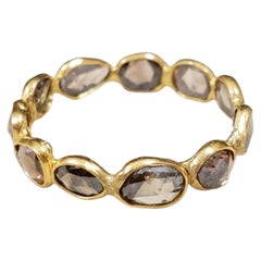 Natural Brown Rose Cut Diamond Yellow Gold Eternity Stackable Band Ring