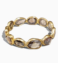 Natural Brown Rose Cut Diamond Yellow Gold Eternity Stackable Band Ring