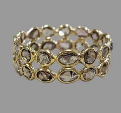 Giant Double Brown Rose Cut Diamond 18K Gold Eternity Band Ring