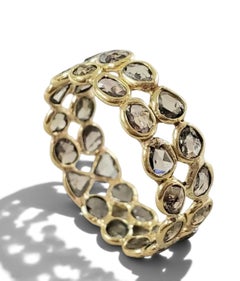 Giant Double Brown Rose Cut Diamond 18K Gold Eternity Band Ring