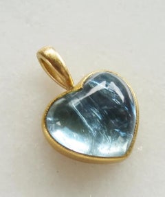 Giant Aquamarine 18K Gold Heart Pendant