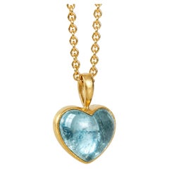Giant Aquamarine 18K Gold Heart Pendant