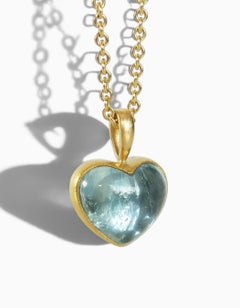Giant Aquamarine 18K Gold Heart Pendant