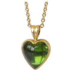 Giant Green Tourmaline 18K Gold Heart Pendant