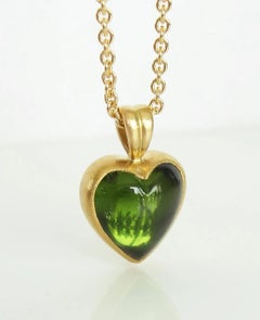 Giant Green Tourmaline 18K Gold Heart Pendant