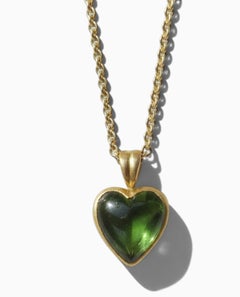 Giant Green Tourmaline 18K Gold Heart Pendant