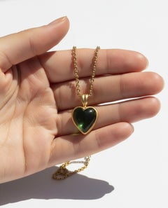 Giant Green Tourmaline 18K Gold Heart Pendant