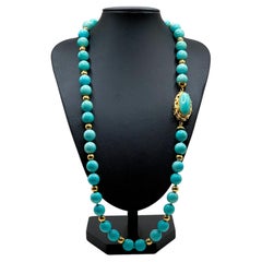 Certified Art Nouveau 1950´s Sleeping Beauty Turquoise Gold Statement Necklace