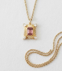 Pendentif Art déco en or jaune 14 carats, avec tourmaline rose et diamants