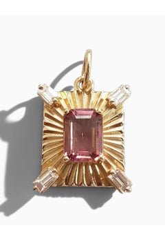 Pendentif Art déco en or jaune 14 carats, avec tourmaline rose et diamants