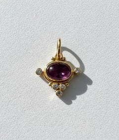 Genuine Pink Rubellite Tourmaline and Diamond 18K Yellow Gold Pendant