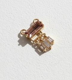 Genuine Baguette Pink Tourmaline Diamond Yellow Gold Pendant