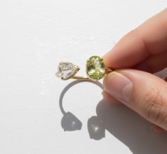 Bague « Toi Moi » en or jaune 18 carats avec péridot et diamant, pierre de naissance