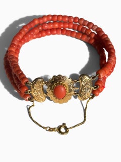 Pulsera de coral holandés de segunda mano con oro amarillo de 18 quilates