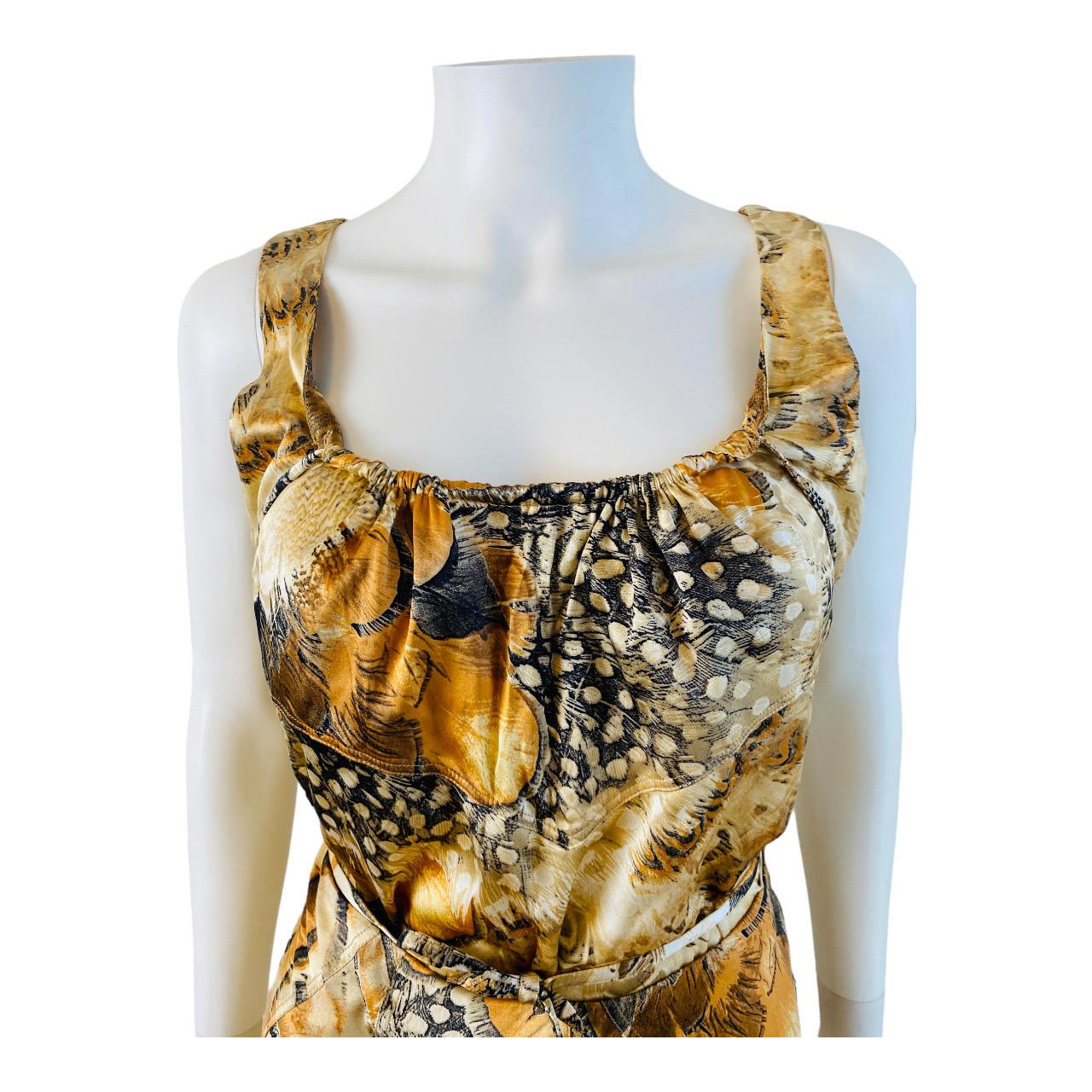 Vintage S/S 2004 Roberto Cavalli Feather Print Silk Top + Skirt Set For Sale 5