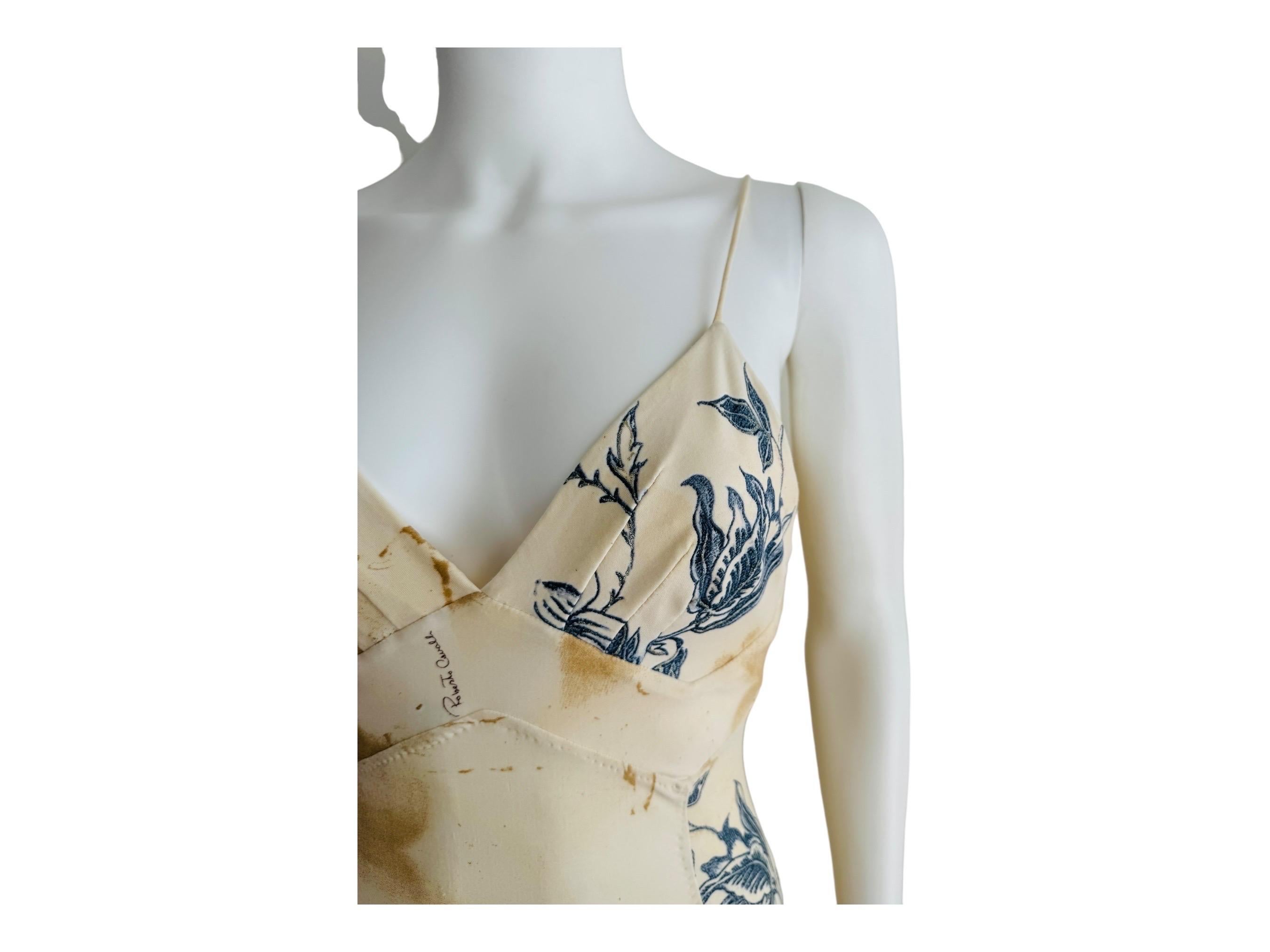 Vintage S/S 2003 Y2K Roberto Cavalli Tattoo Maxi Dress Gown Tiger Hearts For Sale 2