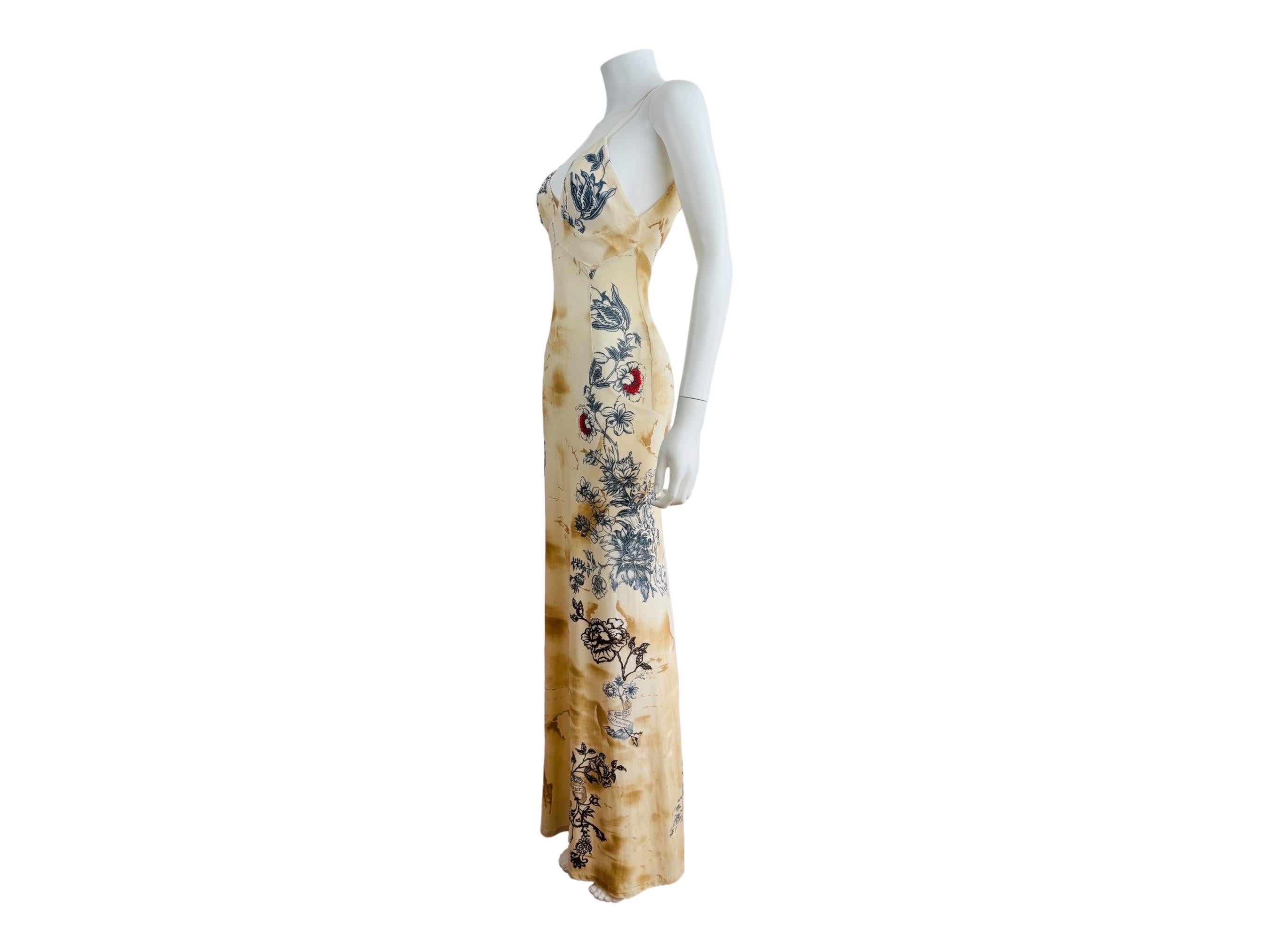 Vintage S/S 2003 Y2K Roberto Cavalli Tattoo Maxi Dress Gown Tiger Hearts For Sale 3
