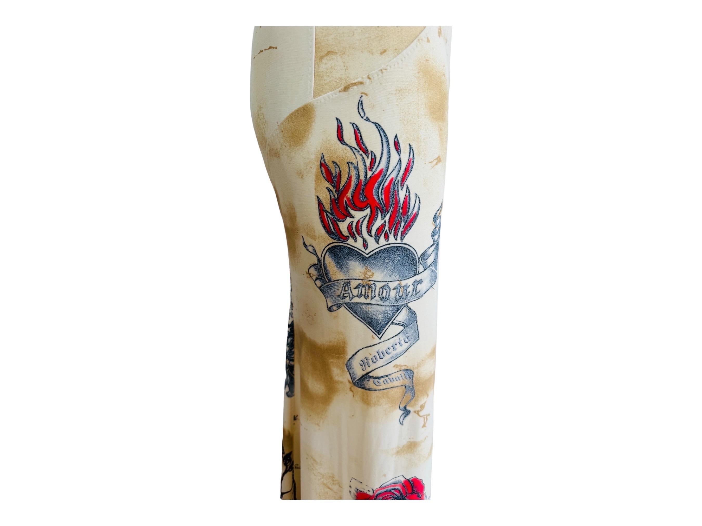 Vintage S/S 2003 Y2K Roberto Cavalli Tattoo Maxi Dress Gown Tiger Hearts For Sale 4