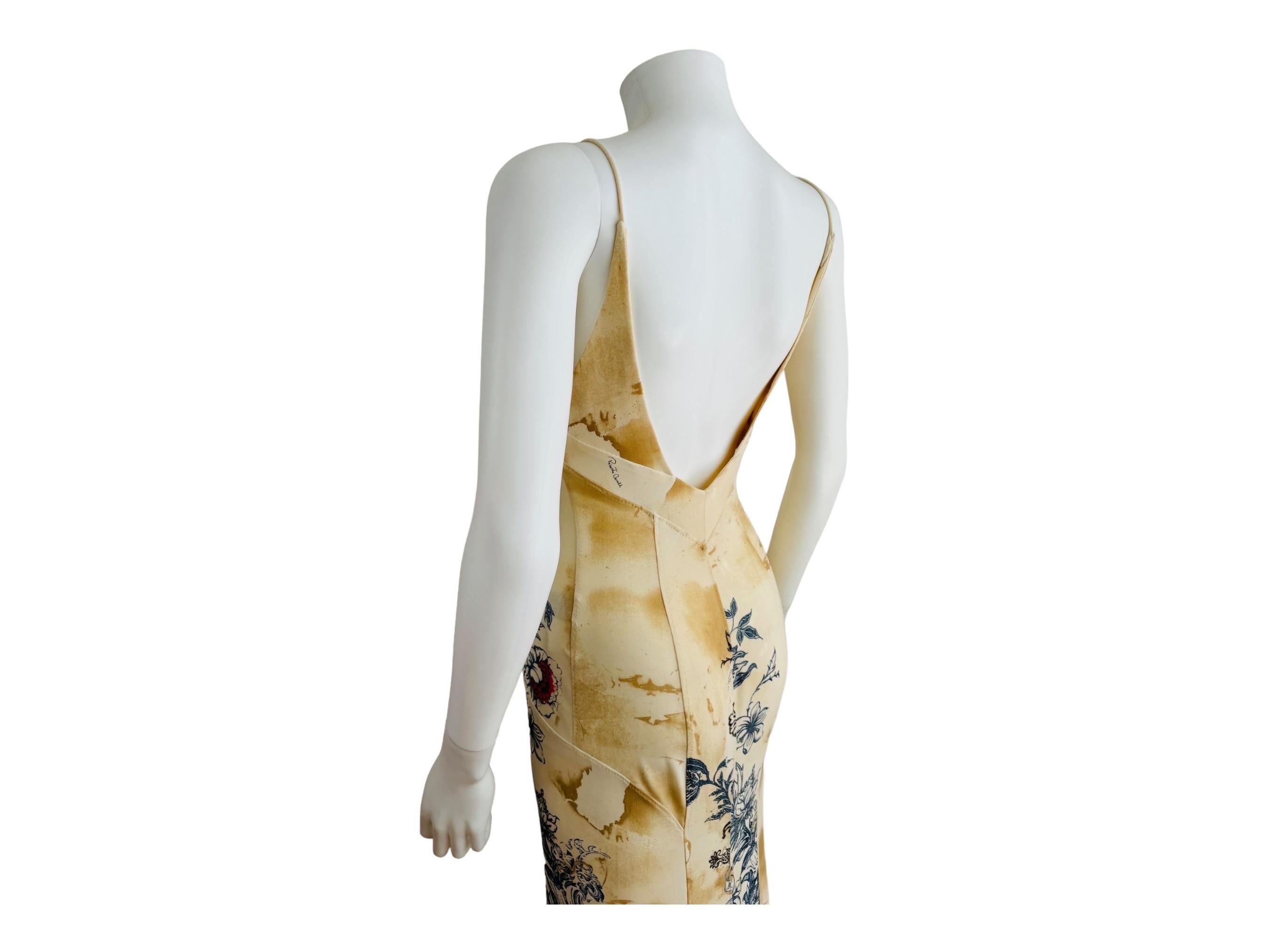 Vintage S/S 2003 Y2K Roberto Cavalli Tattoo Maxi Dress Gown Tiger Hearts For Sale 7