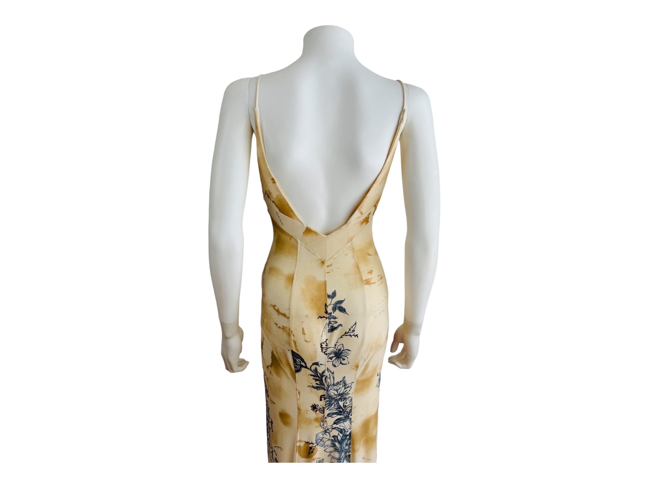Vintage S/S 2003 Y2K Roberto Cavalli Tattoo Maxi Dress Gown Tiger Hearts For Sale 9
