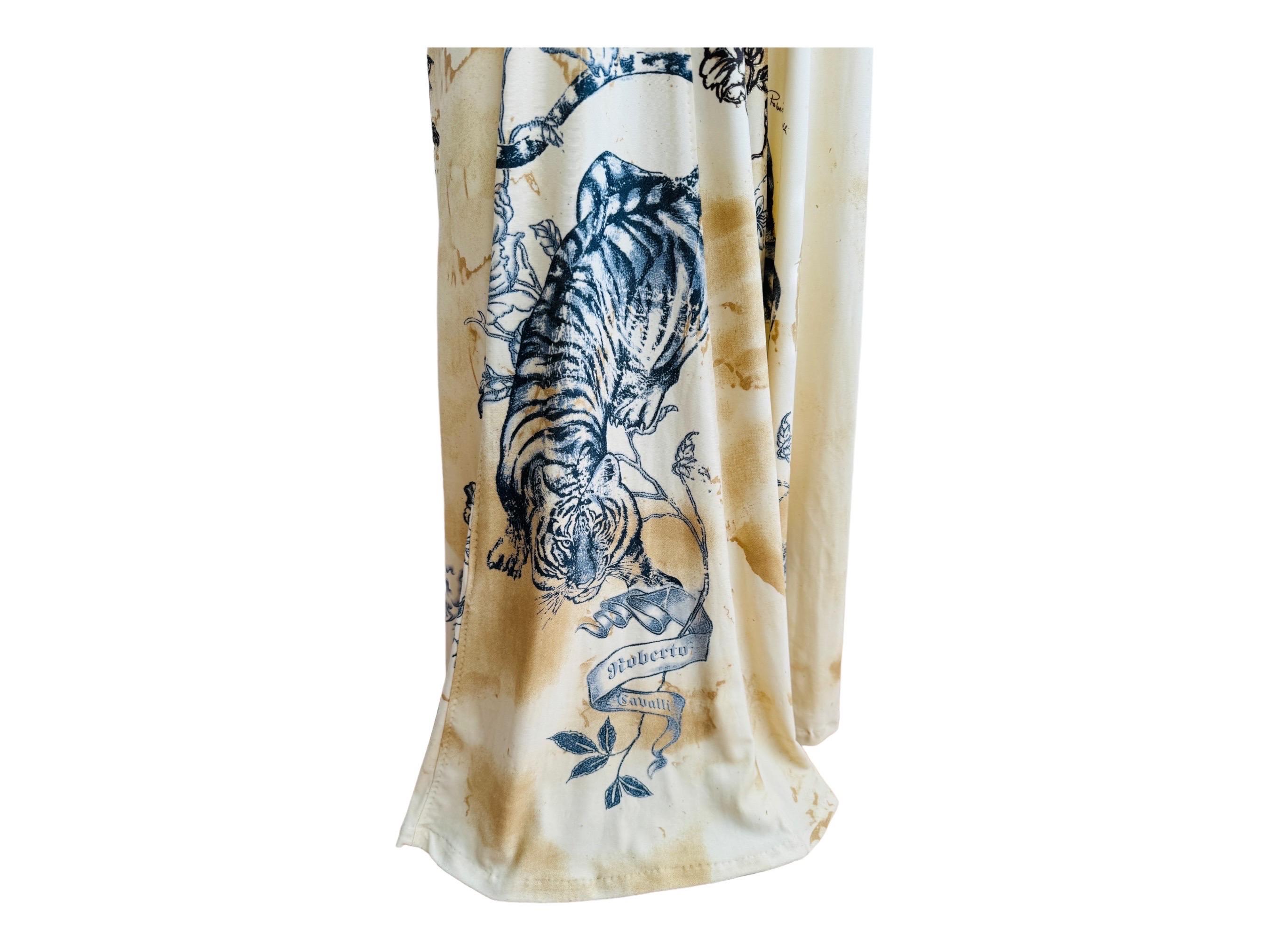 Vintage S/S 2003 Y2K Roberto Cavalli Tattoo Maxi Dress Gown Tiger Hearts For Sale 12