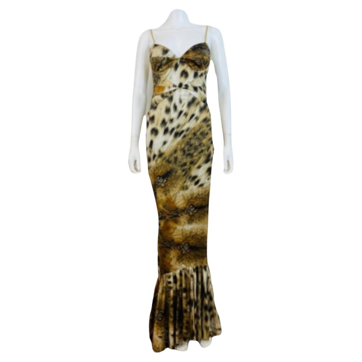 Vintage 2000s Just Cavalli Roberto Cavalli Cheetah Animal Print Maxi Dress Gown For Sale