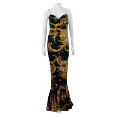 Vintage 2000s Y2K Just Cavalli Roberto Cavalli Black Gold Baroque Dress Gown