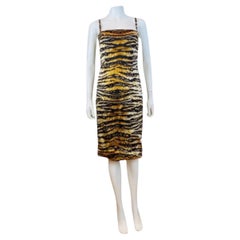 Vintage Dolce + Gabbana 2000s Y2K Tiger Stripe Stretch Silk Dress New With Tags