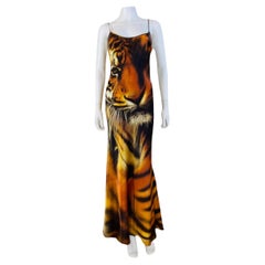 Iconic Documented Vintage F/W 2000 Roberto Cavalli Tiger Silk Maxi Slip Dress
