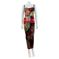 Retro 1998 1990s Dolce + Gabbana Silk Satin Dragon Floral Corset Bustier Skirt