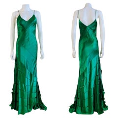 Grünes Seide Vintage F/S 2004 Roberto Cavalli Maxi-Slipkleid mit Meerjungfrauensaum aus Seide