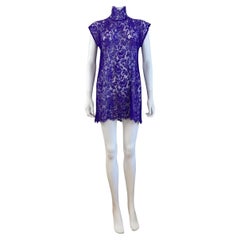 Dolce + Gabbana F/W 2001 Purple Floral Lace Mini Dress High Neck  