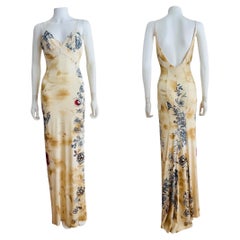 Vintage S/S 2003 Y2K Roberto Cavalli Tatuaje Maxi Vestido Bata Corazones de Tigre