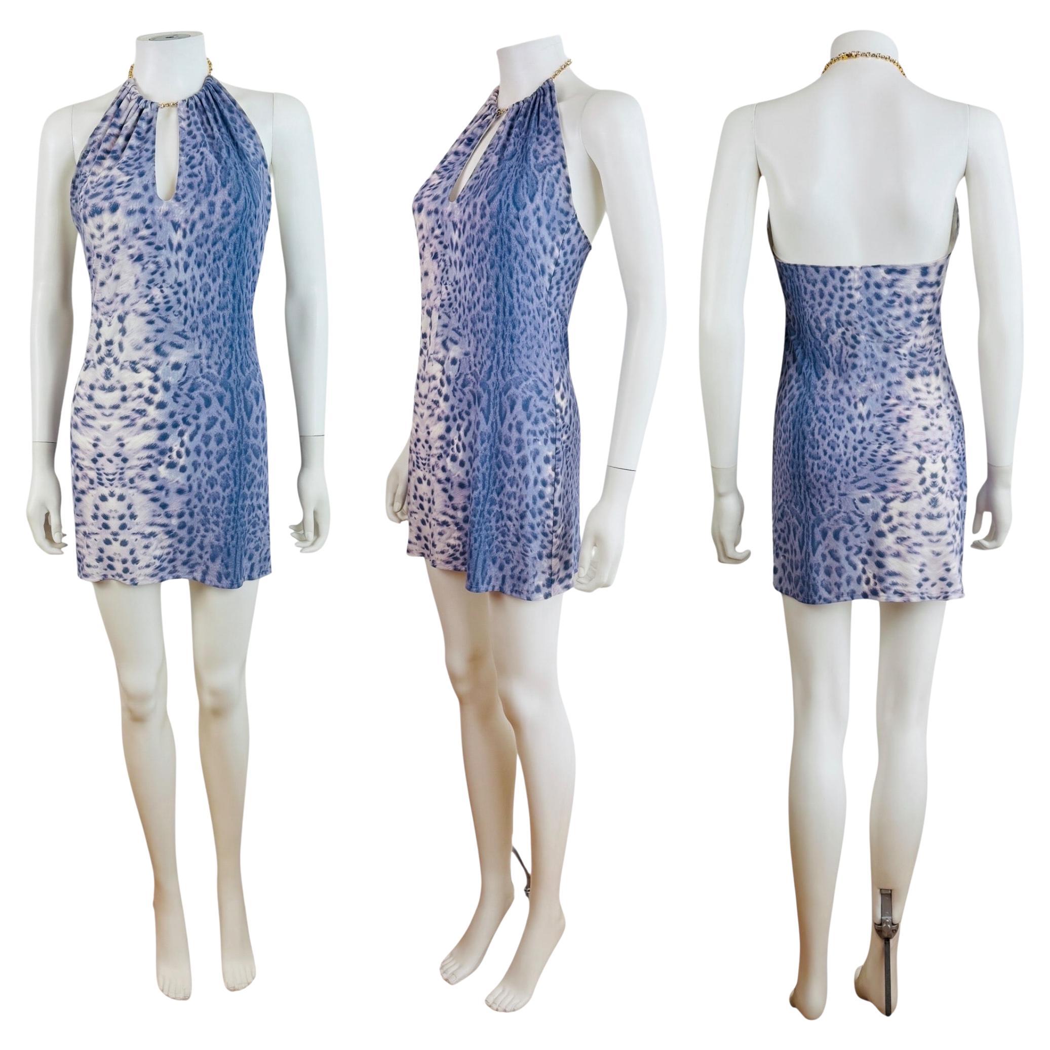Vintage S/S 2000 Roberto Cavalli Purple Leopard Cheetah Animal Print Mini Dress For Sale