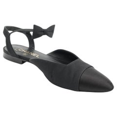 Chanel Métiers d’Art 2020 Black Grosgrain Satin Bow Slingback Flats
