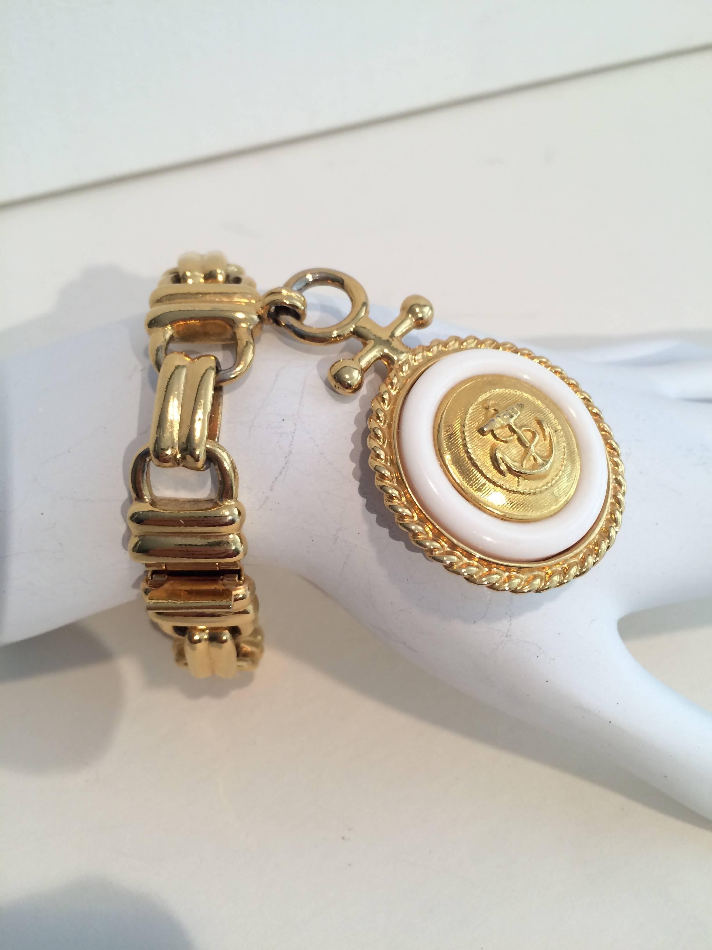 Modern Gold link Bracelet with Medallion Anchor detail For Sale