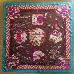 Hermes "Ballade De Heian" Brown Silk Scarf by Natsuno Hidaka