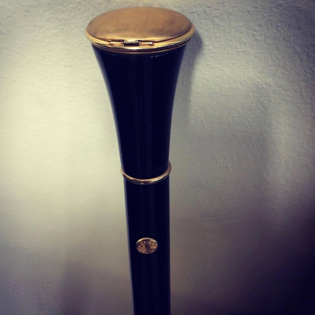 Black Gucci Italy Vintage Walking Stick or Cane with Brass Gucci Watch