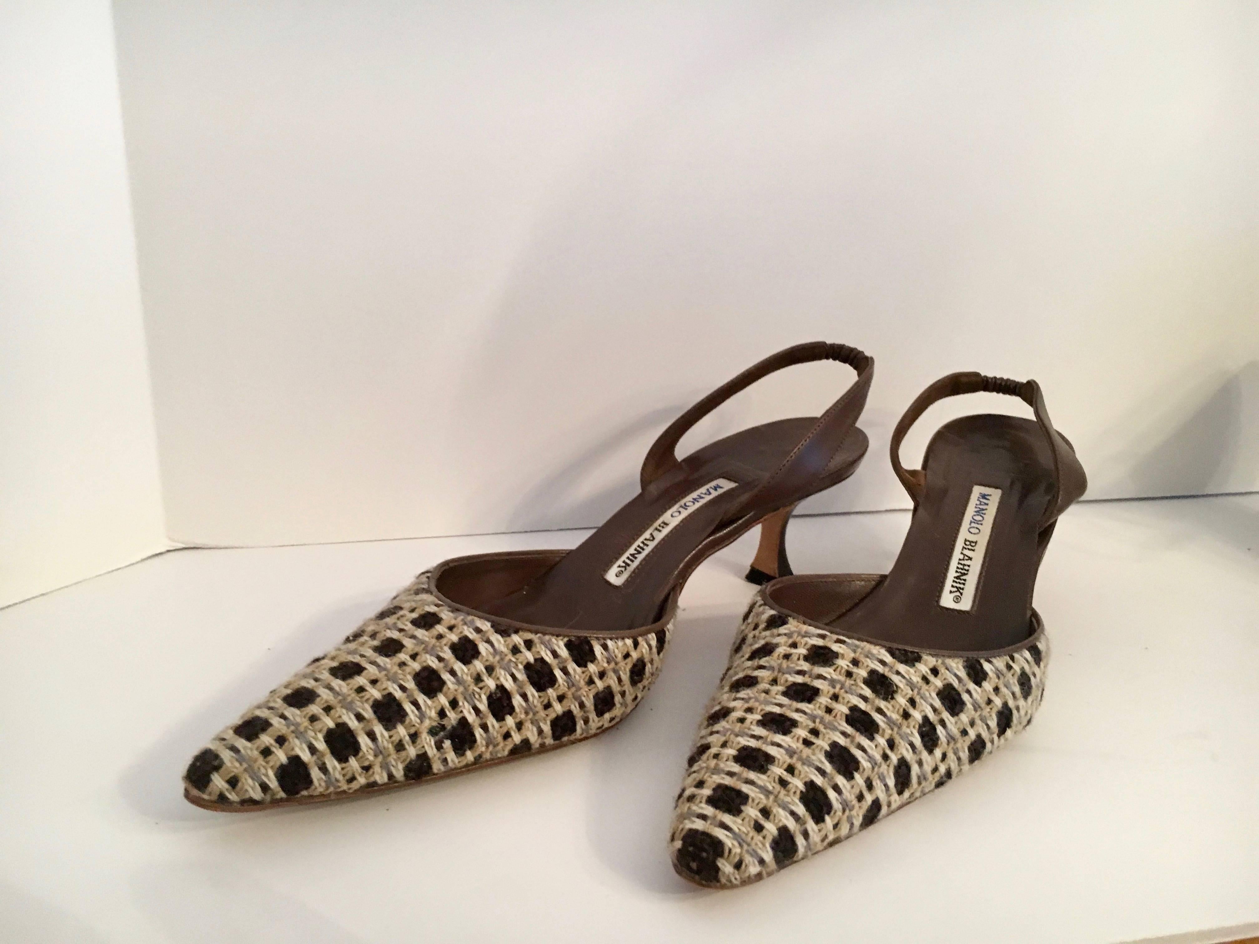 Black Ladies Italian Manolo Blahnik Woven Tweed Shoes