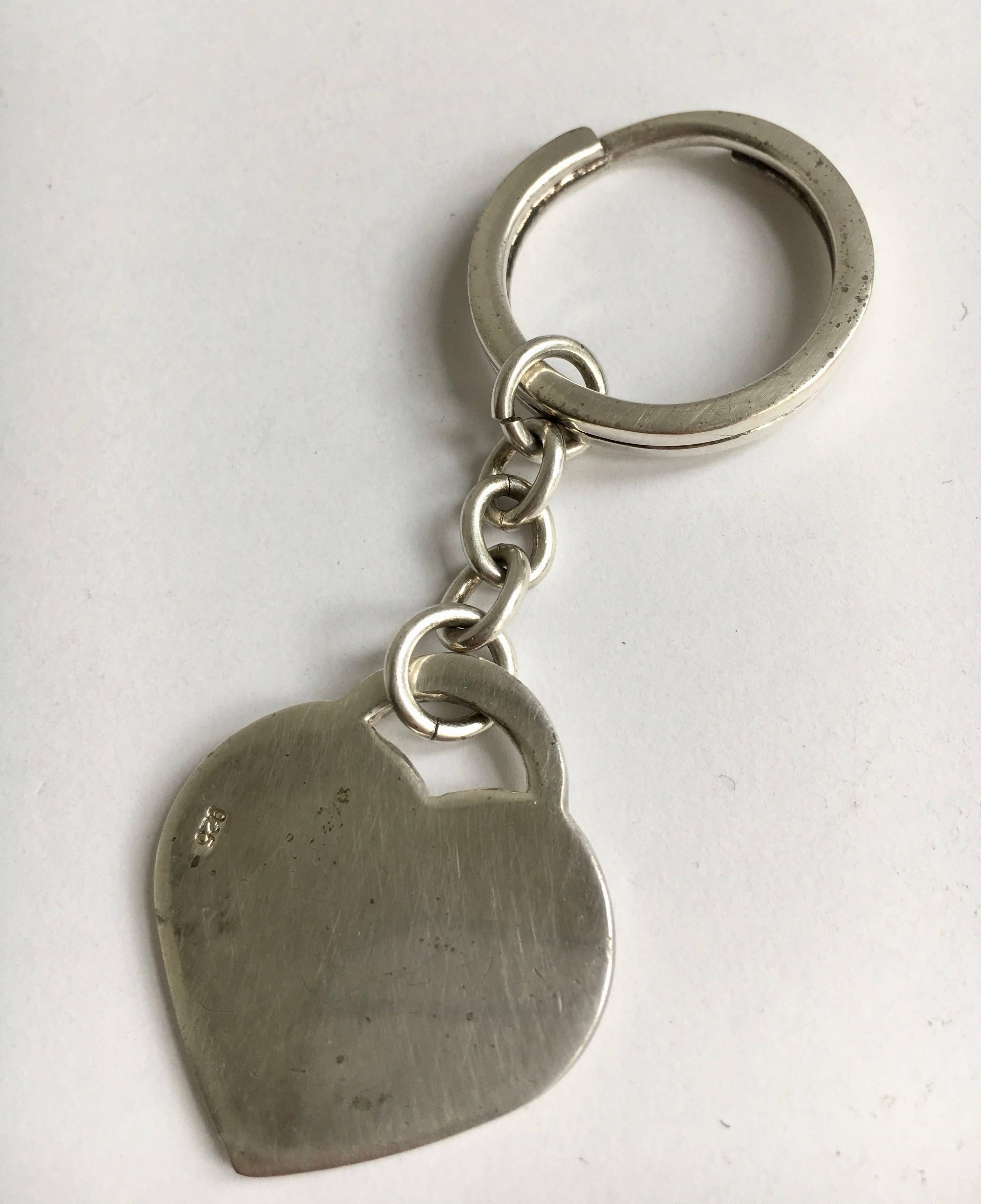 Women's or Men's Sterling Silver Heart Keychain  For Sale