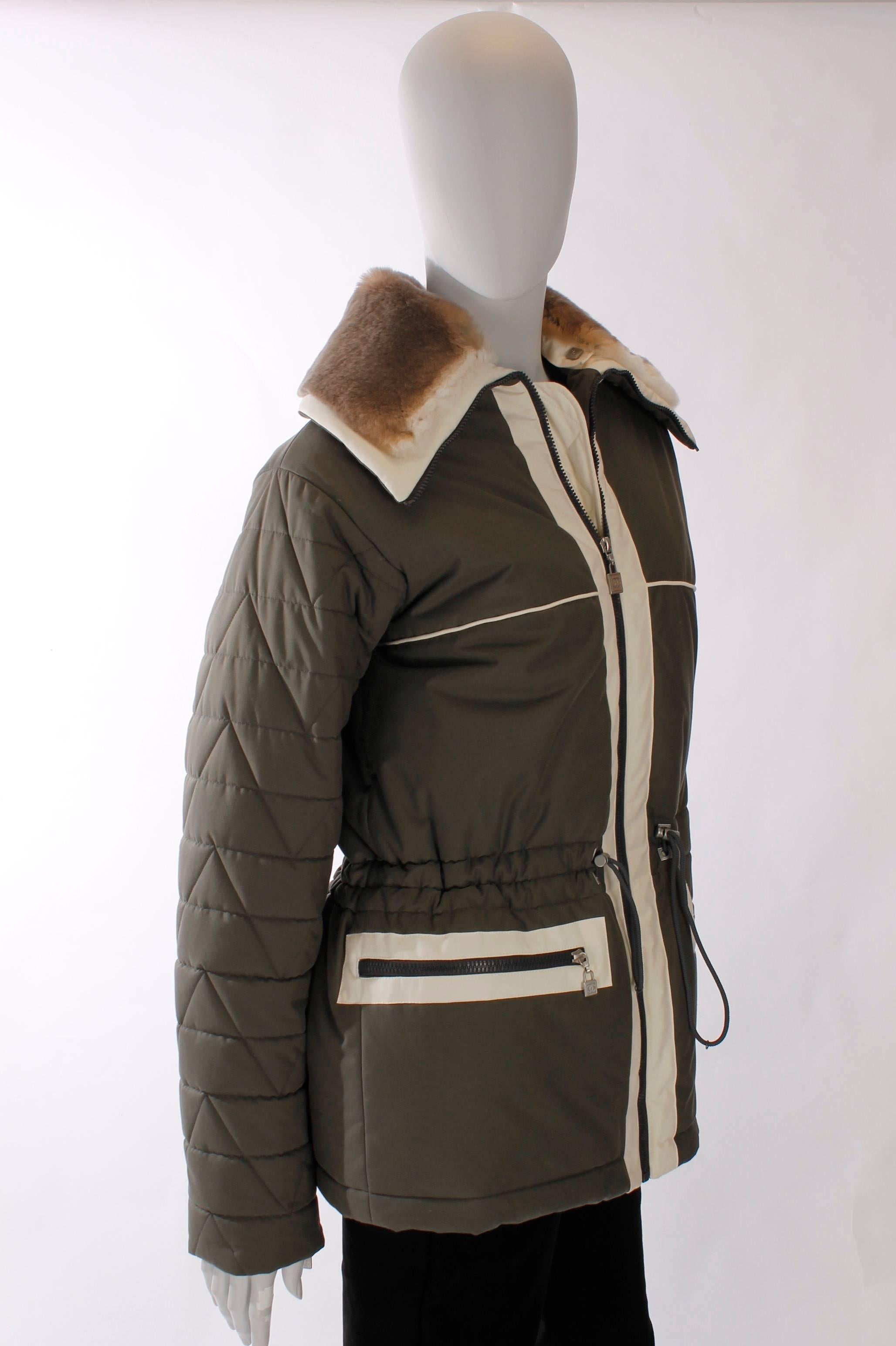 Chanel Winter Jacket - olive green/off-whit with ultrasoft orylag rabitt 2