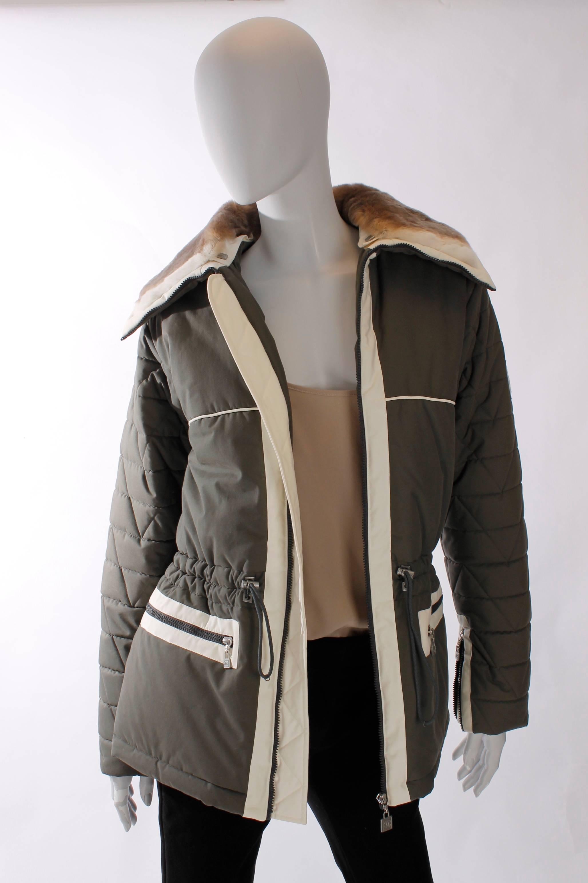 Chanel Winter Jacket - olive green/off-whit with ultrasoft orylag rabitt 3