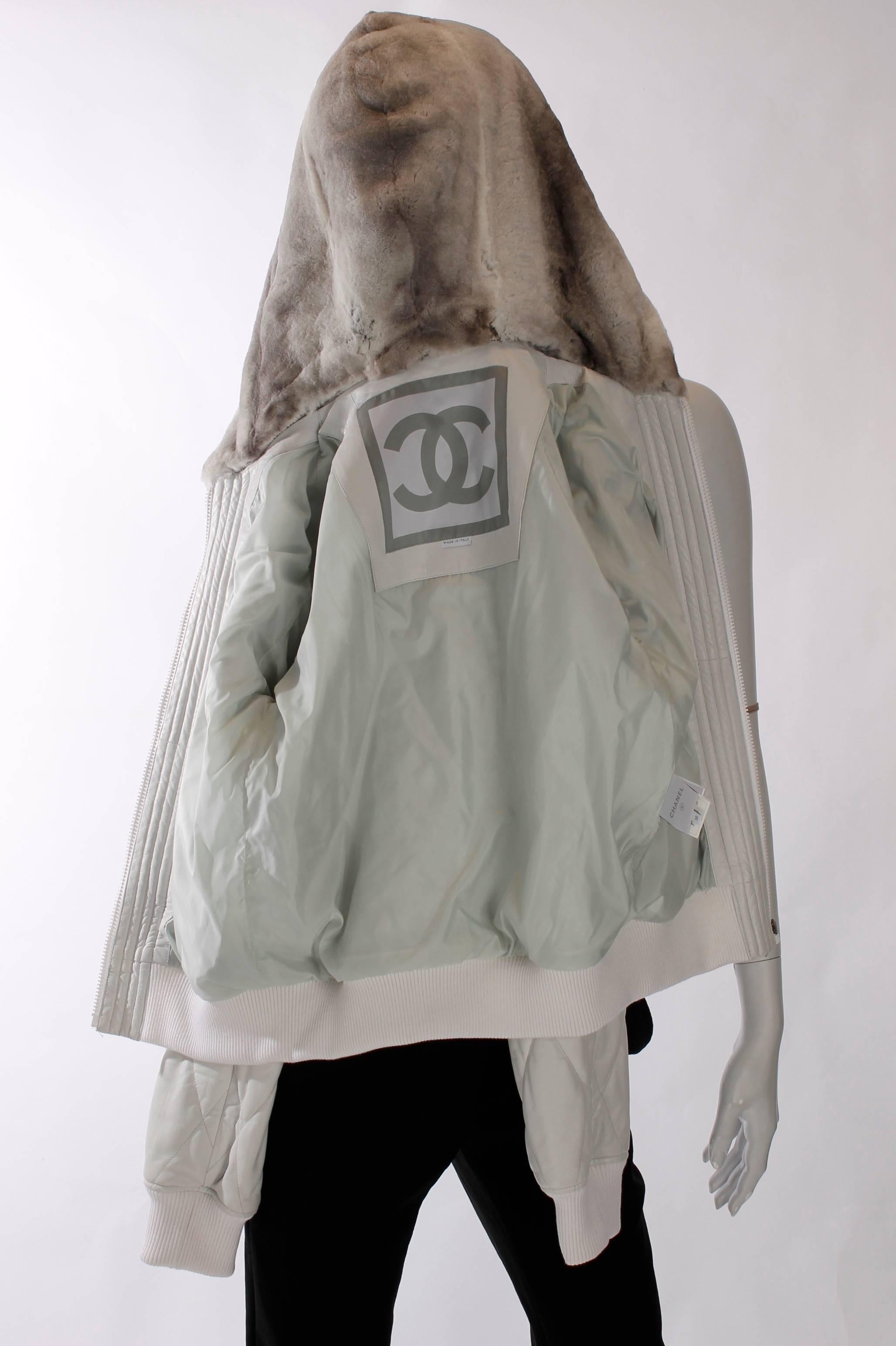 Chanel leather/orylag jacket - white with ultrasoft light gray orylag rabbit fur 1