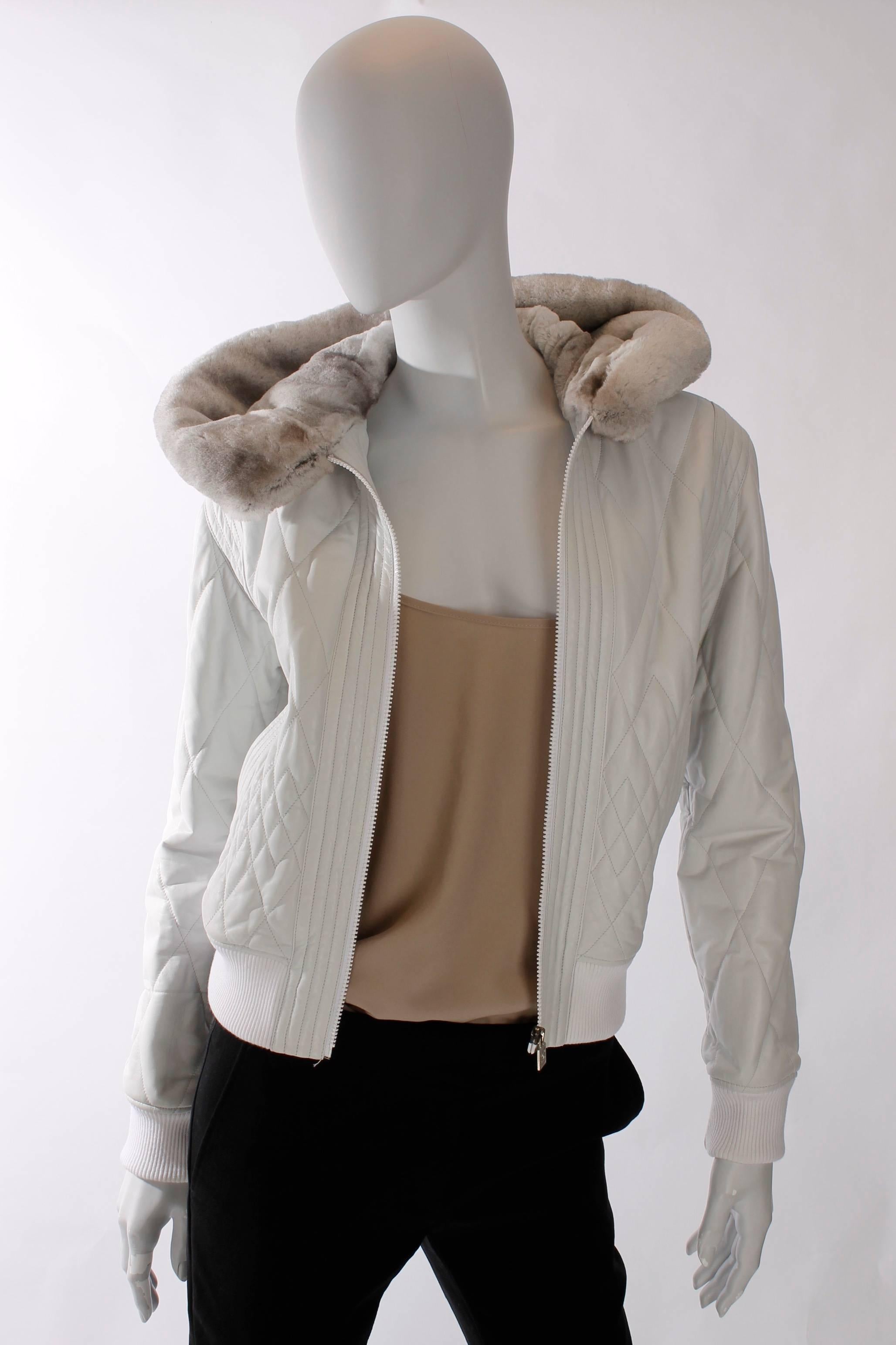 Chanel leather/orylag jacket - white with ultrasoft light gray orylag rabbit fur 2