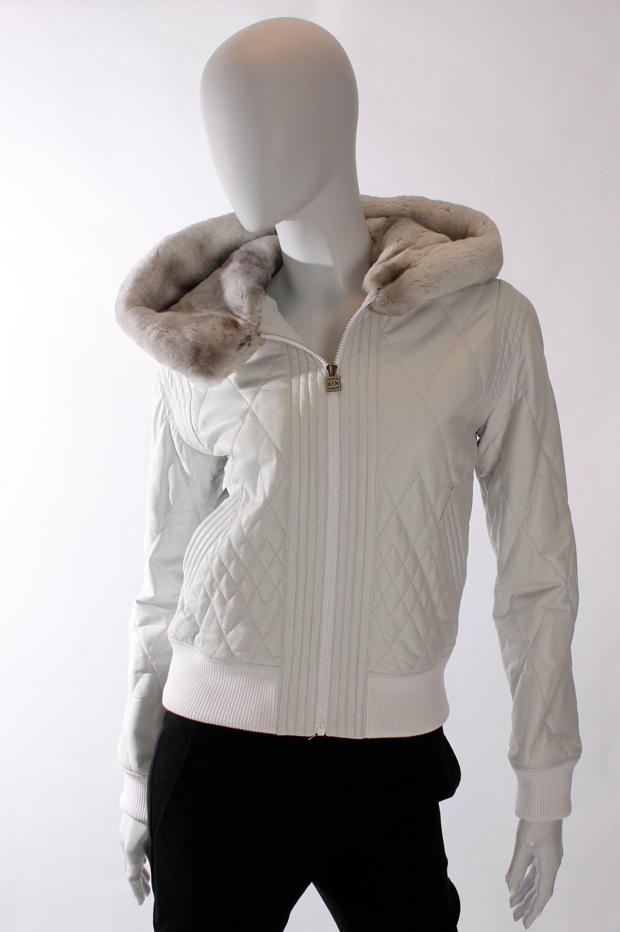 Chanel leather/orylag jacket - white with ultrasoft light gray orylag rabbit fur 3