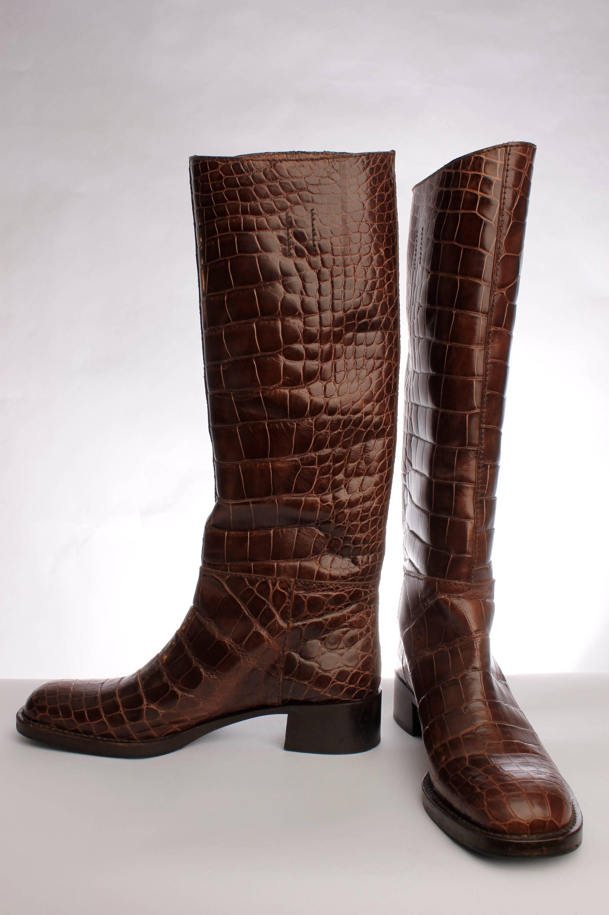 Brown Prada Boots Crocodile Leather - brown